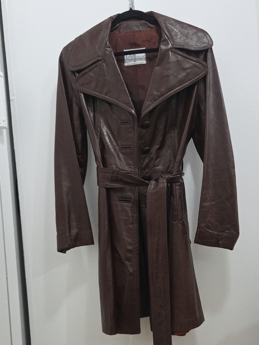 Vintage 70s  Brown Leather Trench Coat with Original  Belt